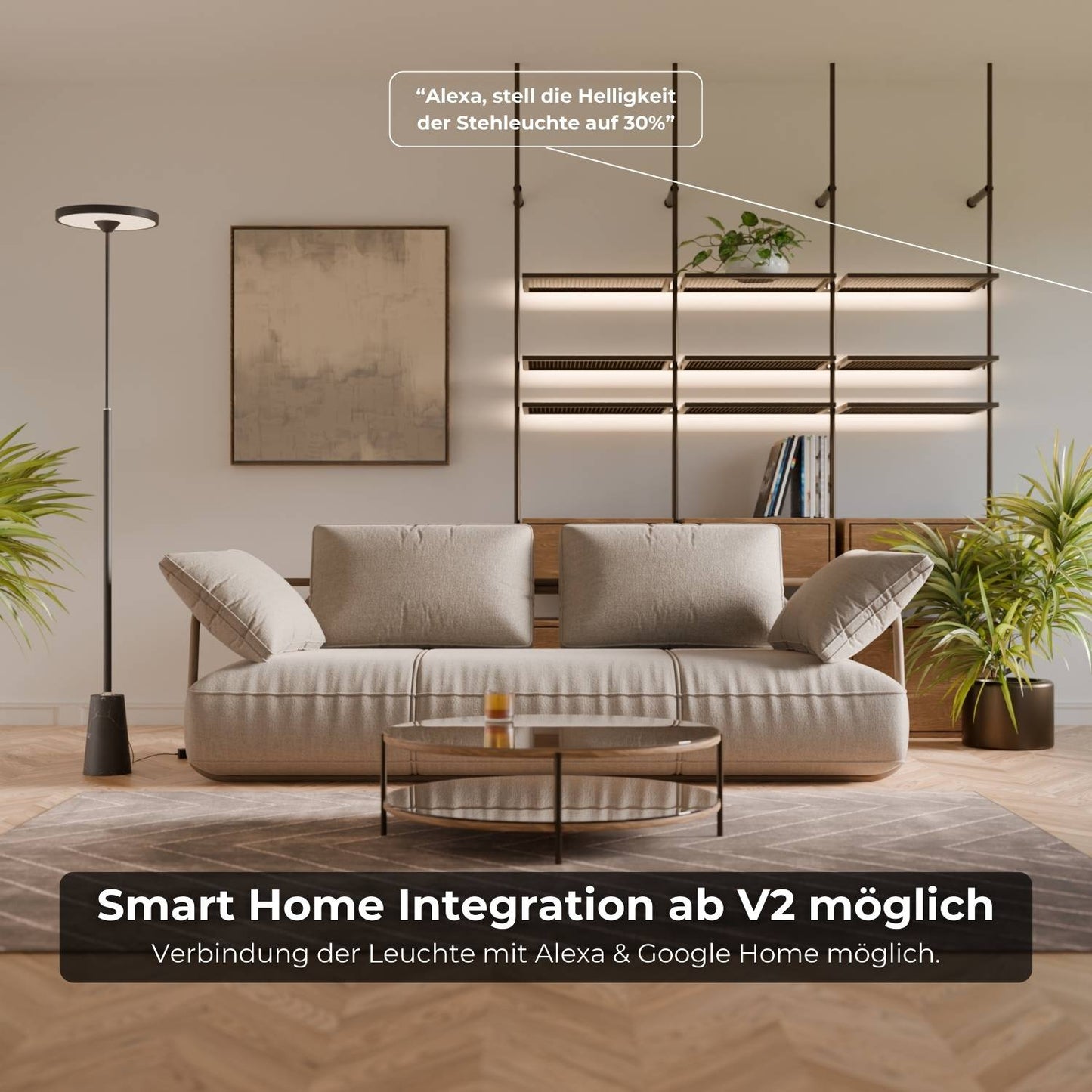 Design vloerlamp met natuurstenen voet en sculpturale vorm – Lunara