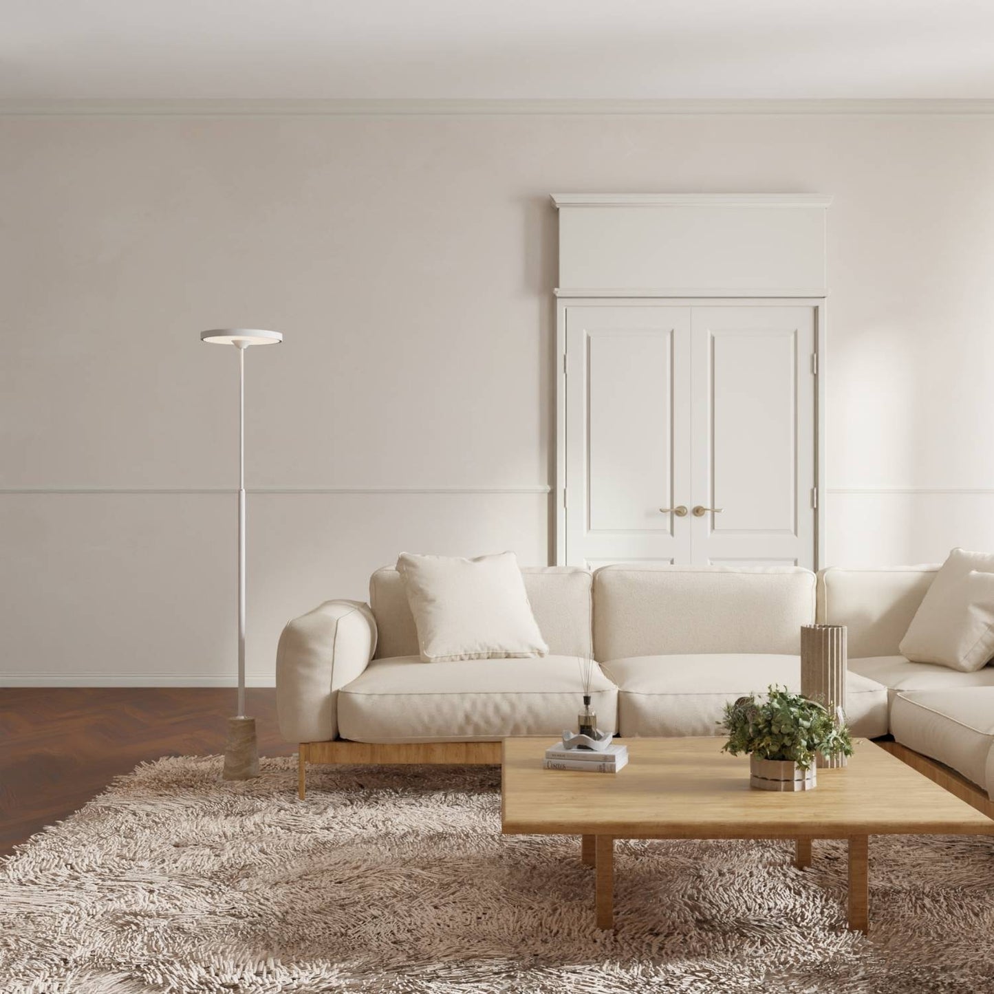 Design vloerlamp met natuurstenen voet en sculpturale vorm – Lunara