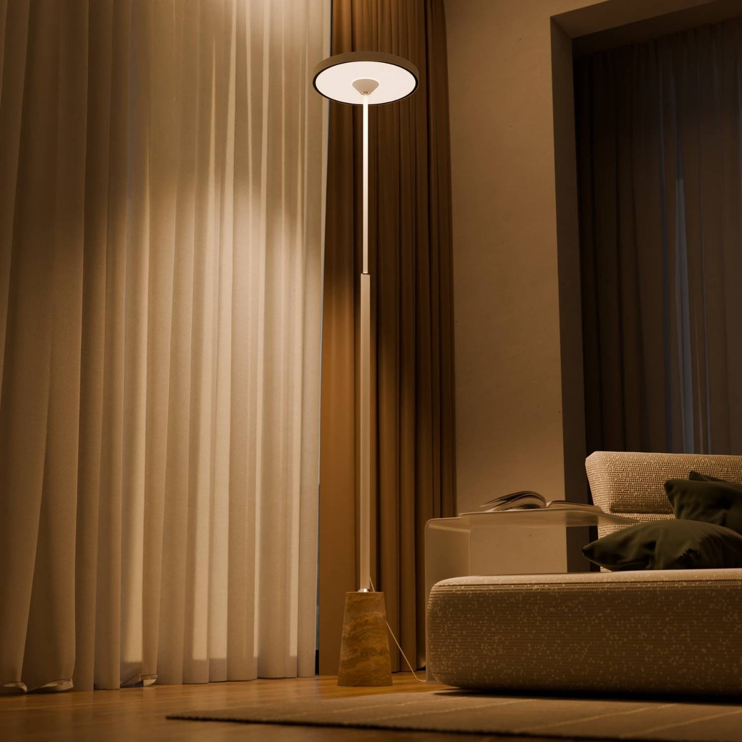 Design vloerlamp met natuurstenen voet en sculpturale vorm – Lunara