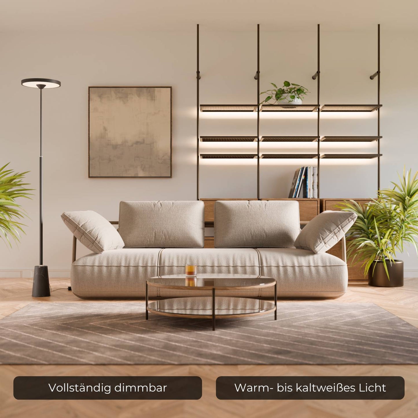Design vloerlamp met natuurstenen voet en sculpturale vorm – Lunara