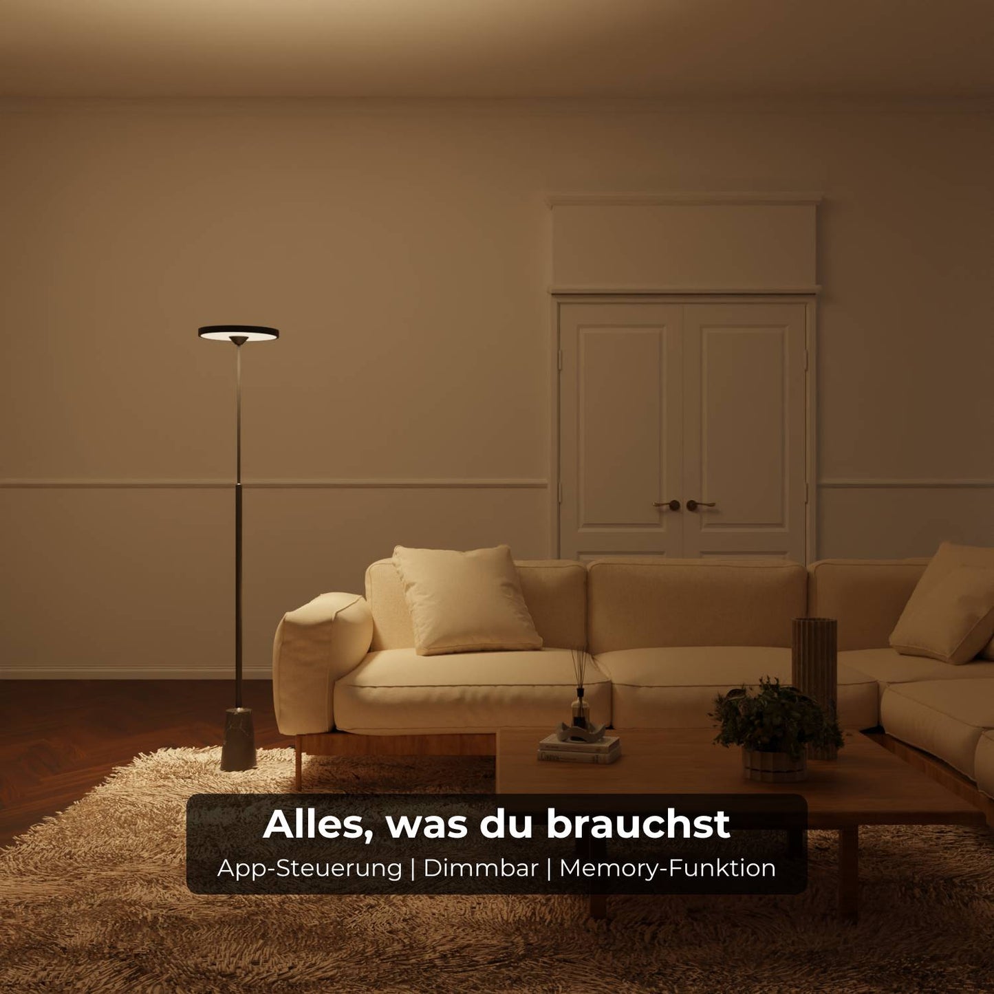 Design vloerlamp met natuurstenen voet en sculpturale vorm – Lunara