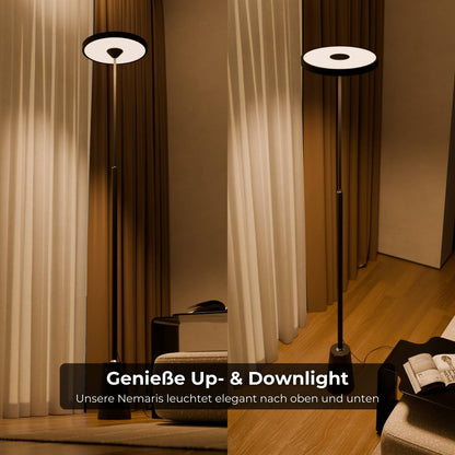 Design vloerlamp met natuurstenen voet en sculpturale vorm – Lunara