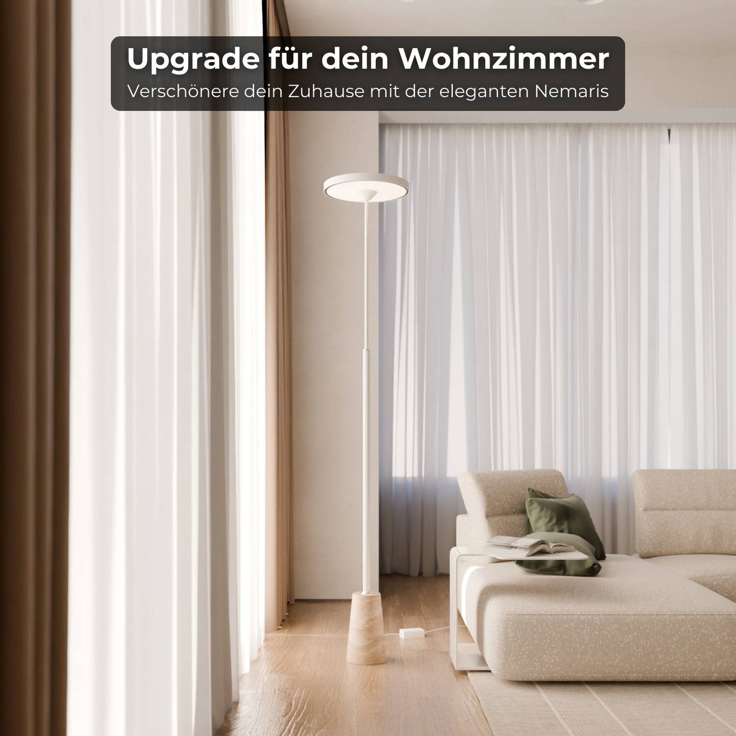 Design vloerlamp met natuurstenen voet en sculpturale vorm – Lunara
