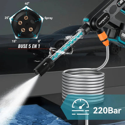 Draadloze Hogedrukreiniger 220 Bar Accu Tuingereedschap Terrassen Auto Gevel Reinigen 5 Functies Mobiel