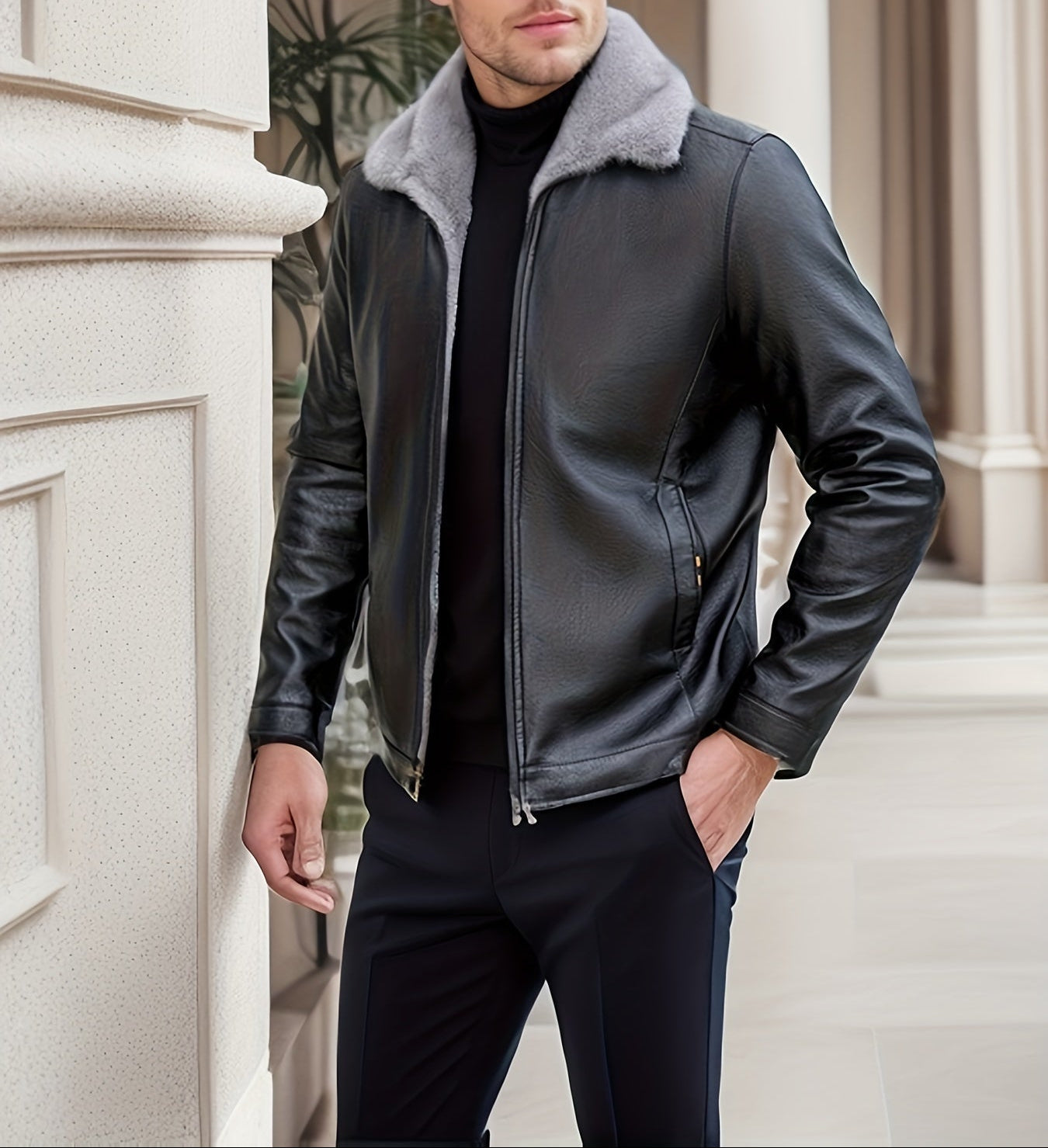 Heren Fleece Jack Warm PU Effen Kleur - StudioMarella