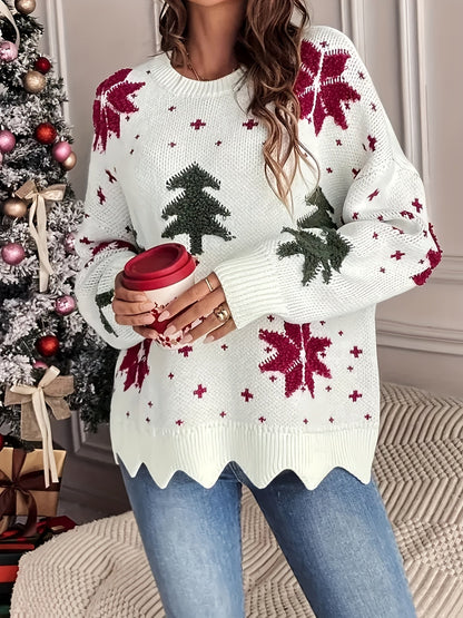 Kersttrui Vrouw Lange Mouwen Rond Hals Warme Feesttrui - StudioMarella
