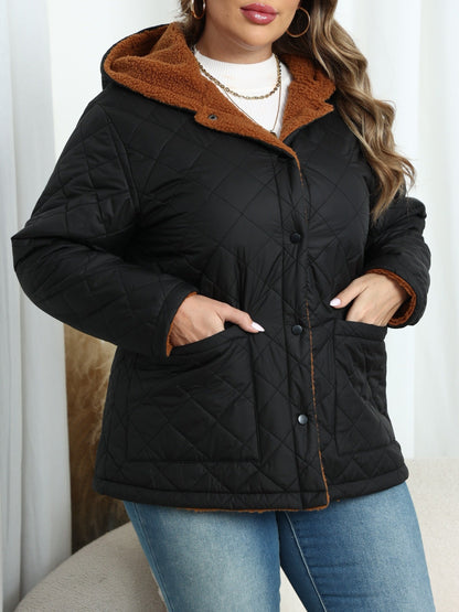 Plus Size Winterjas met Capuchon en Pluche Voering - StudioMarella