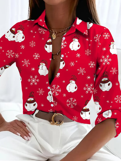 Kerst Blouse Lange Mouwen Sneeuwman Voor Vrouw Winter - StudioMarella