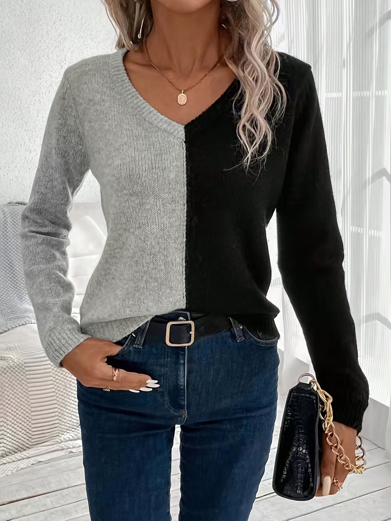 V-hals Trui Lange Mouwen Elegante Dames Trui - StudioMarella