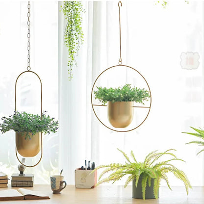Hangende Plantenpot Metaal Wandmontage Zwart & Goud Minimalistisch Design voor Binnen