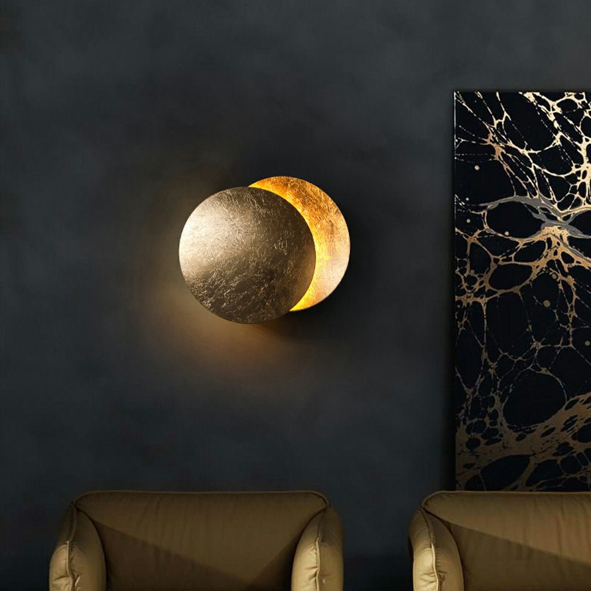 Wandlamp Eclipse Ijzer Koper Goud Woonkamer Slaapkamer Maanlamp Decoratieve Wandverlichting Eclips Sfeerverlichting Hotel Gangpad Artistiek