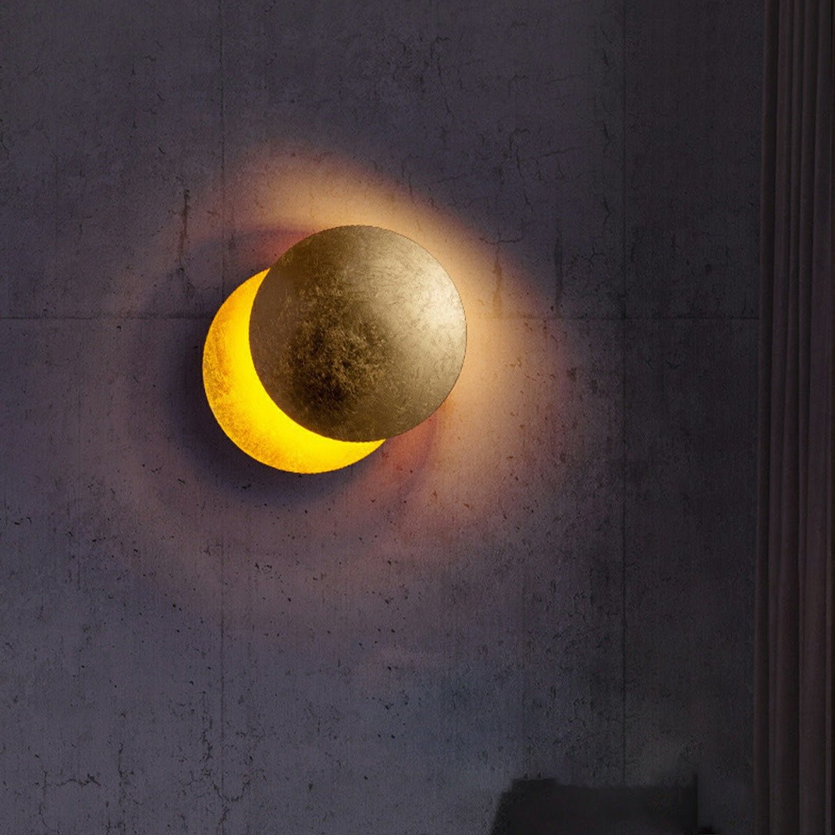 Wandlamp Eclipse Ijzer Koper Goud Woonkamer Slaapkamer Maanlamp Decoratieve Wandverlichting Eclips Sfeerverlichting Hotel Gangpad Artistiek