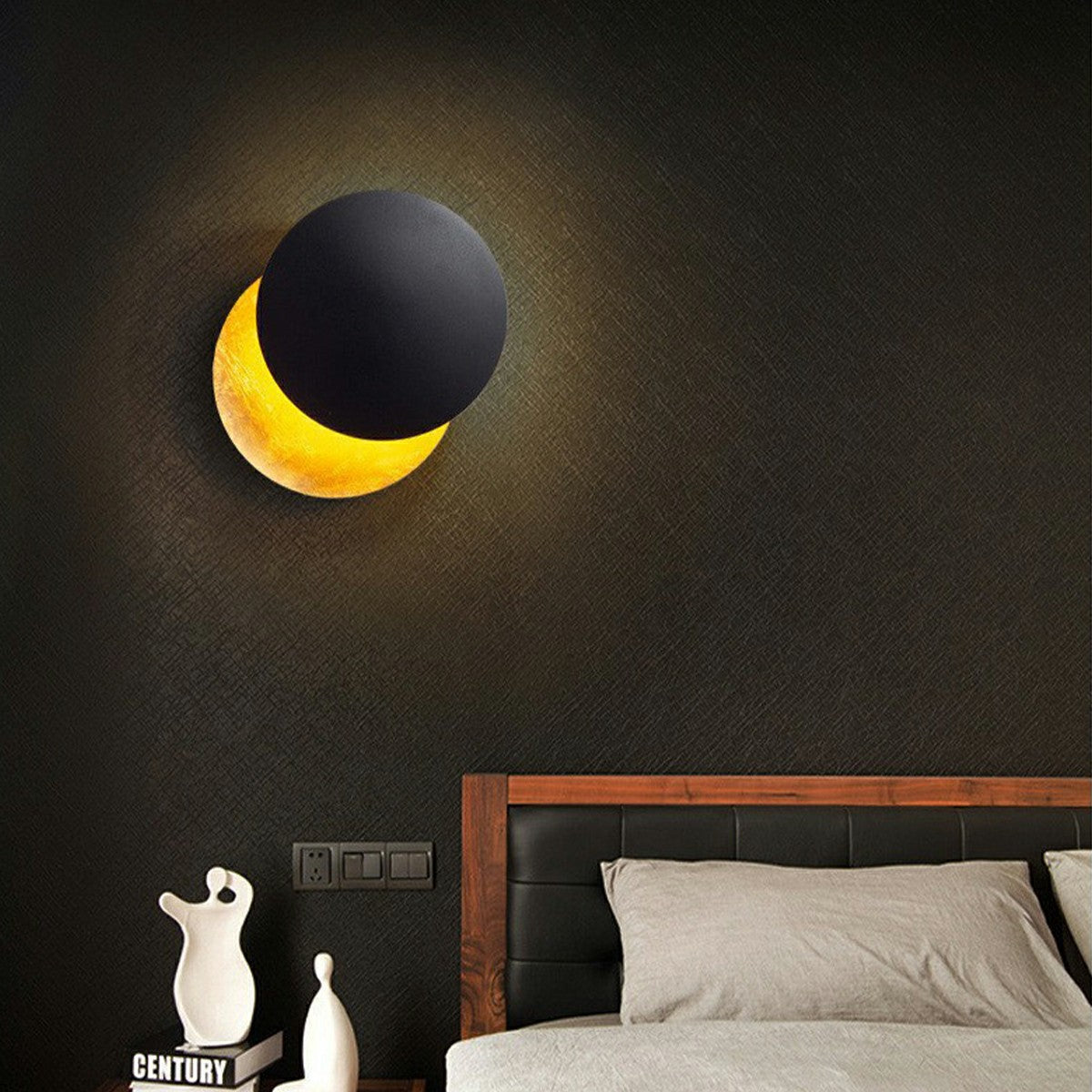 Wandlamp Eclipse Ijzer Koper Goud Woonkamer Slaapkamer Maanlamp Decoratieve Wandverlichting Eclips Sfeerverlichting Hotel Gangpad Artistiek