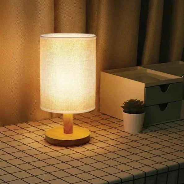 Organische Tafellamp Hout & Linnen – Dimbaar met Afstandsbediening & Touch | 3 Lichtkleuren