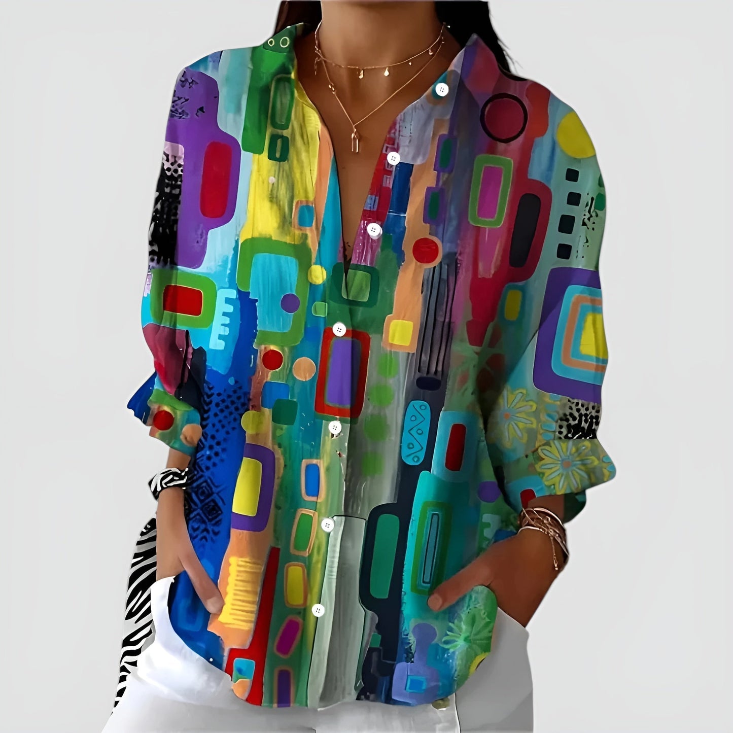 Dames Blouse Katoen Regular Fit Geometrisch Patroon - StudioMarella