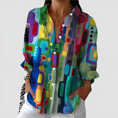 Dames Blouse Katoen Regular Fit Geometrisch Patroon - StudioMarella