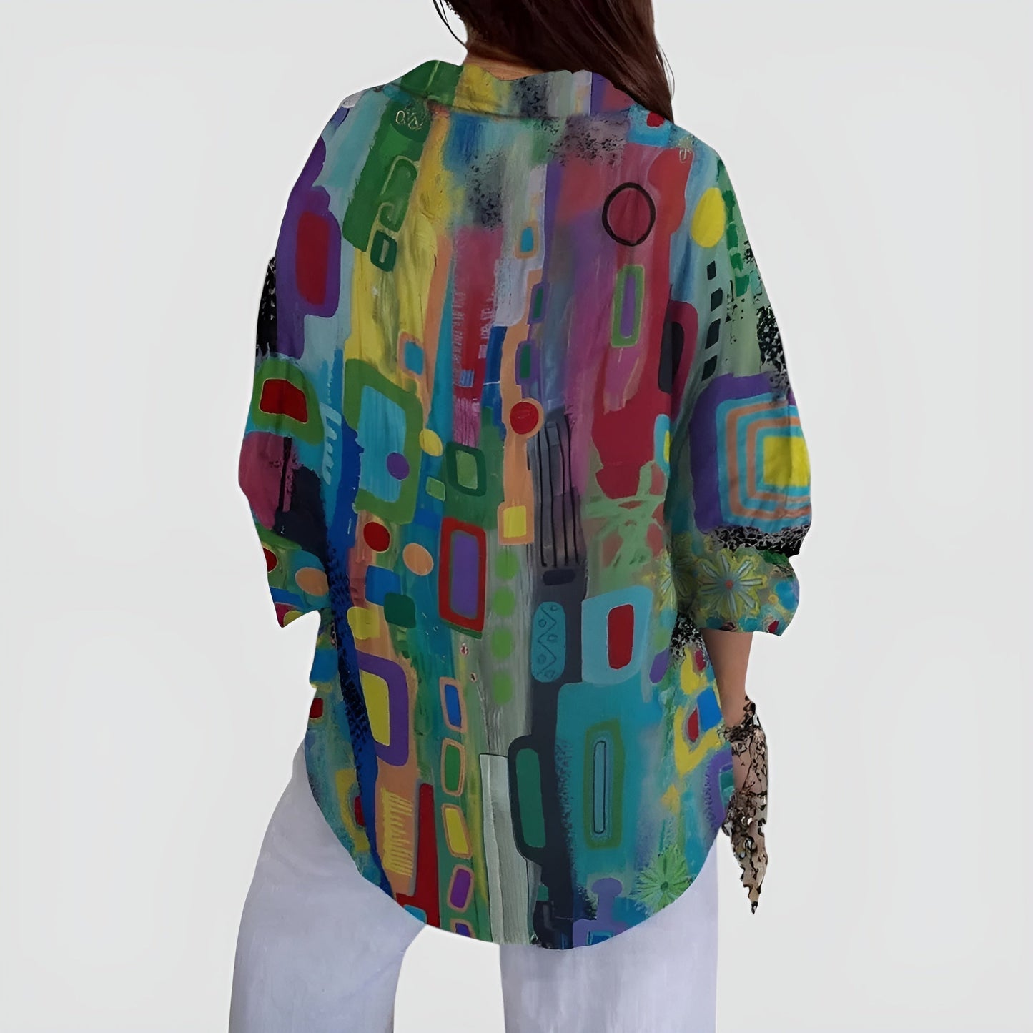 Dames Blouse Katoen Regular Fit Geometrisch Patroon