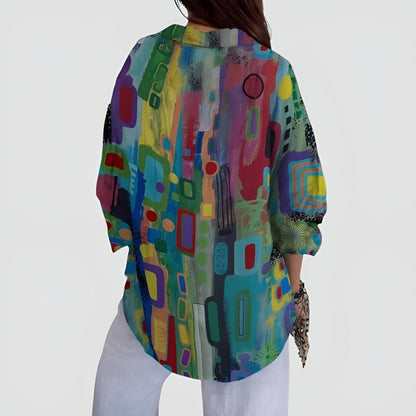 Dames Blouse Katoen Regular Fit Geometrisch Patroon