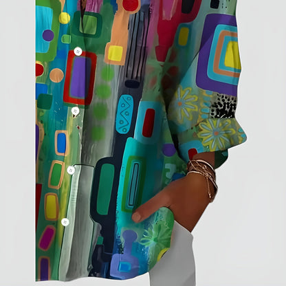 Dames Blouse Katoen Regular Fit Geometrisch Patroon