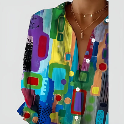 Dames Blouse Katoen Regular Fit Geometrisch Patroon