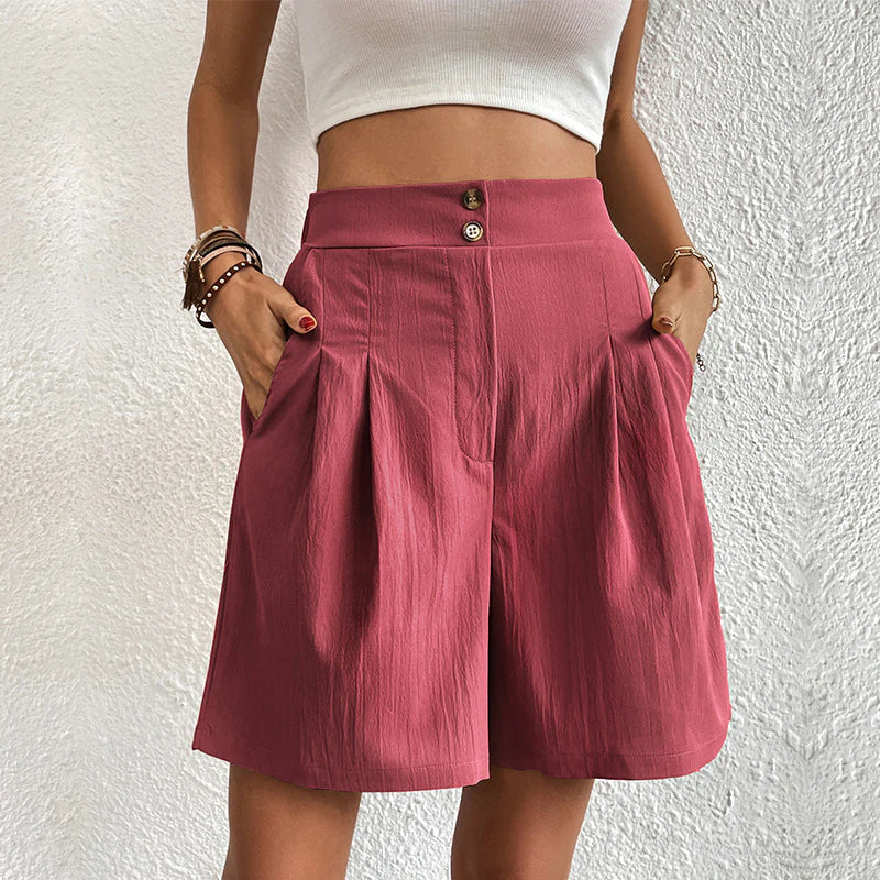 Korte Broek High-Waist met Plooien en Knoopsluiting
