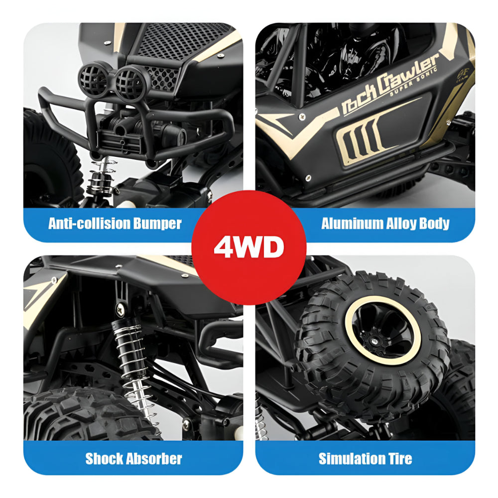 Bestuurbare Monstertruck Terreinwagen Metalen Chassis 4WD RC Auto Zwart Goud