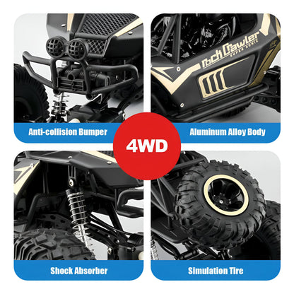 Bestuurbare Monstertruck Terreinwagen Metalen Chassis 4WD RC Auto Zwart Goud