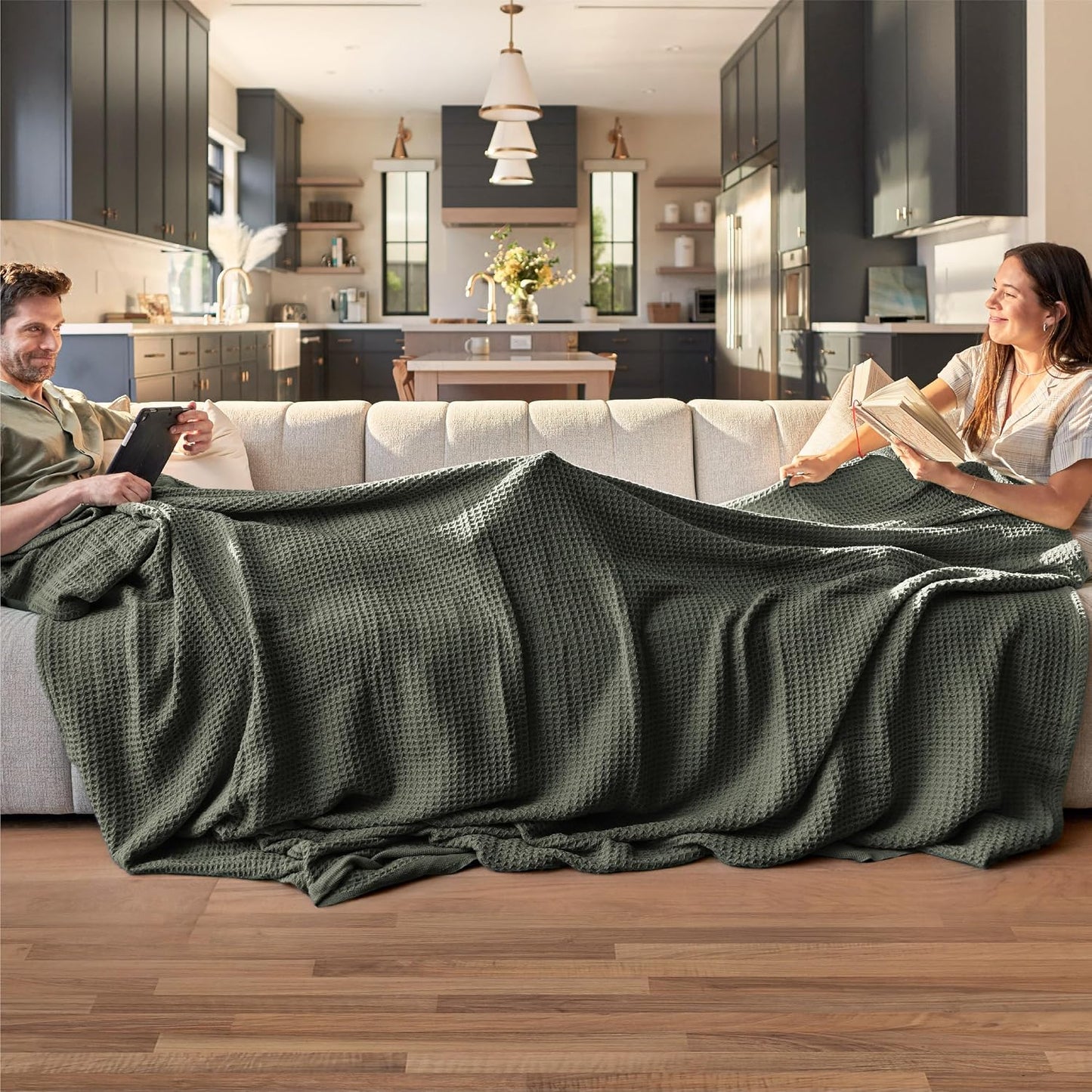 Lichtgewicht Katoenen Wafelplaid Tweepersoonsbed Zacht Ademend Deken Scandinavisch Design 90x90 cm Woonkamer