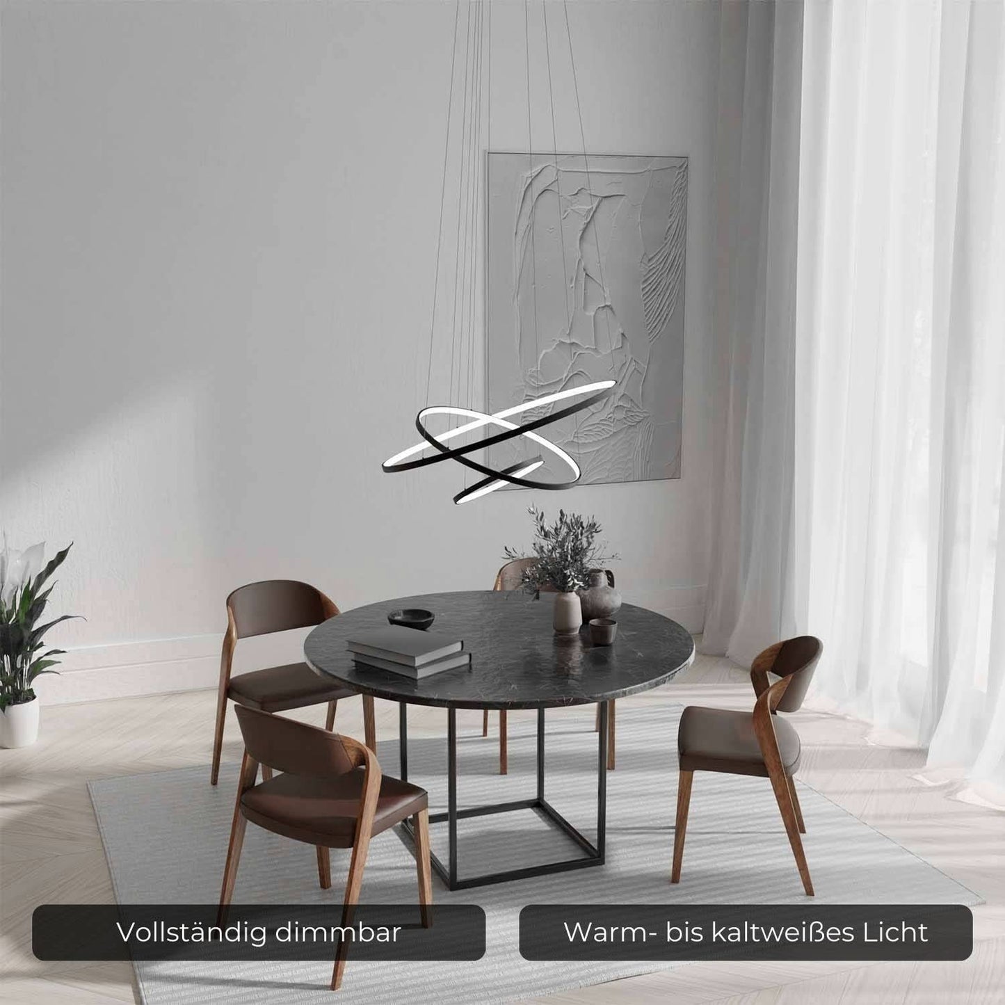 Moderne ring hanglamp met zwevend 3-ringen design