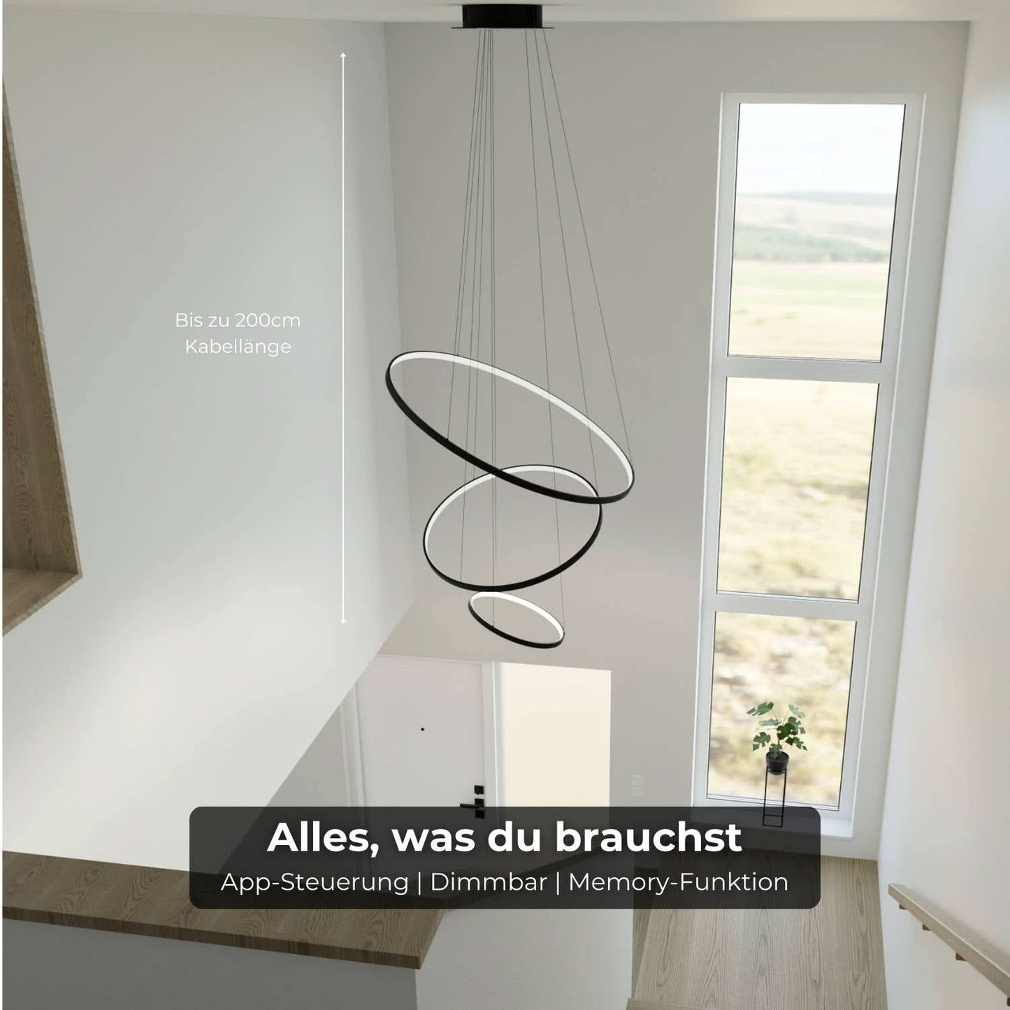 Moderne ring hanglamp met zwevend 3-ringen design