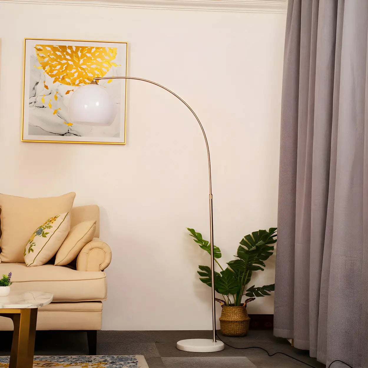 Moderne Boog Vloerlamp met Acryl Koepelkap en Metalen Frame 220 cm Hoog voor Woonkamer en Leeshoek