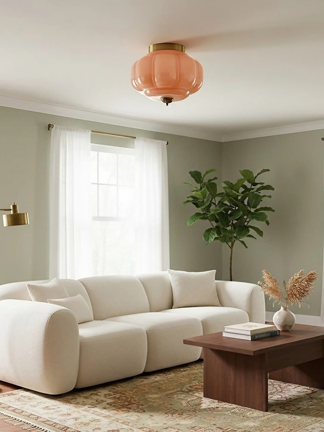 Retro Plafondlamp met Melkglazen Kap – Verfijnde Semi-Flush Mount Verlichting voor Moderne Interieurs
