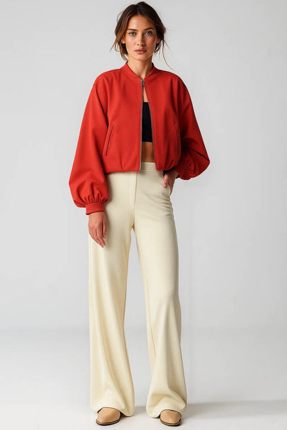 Damesjas Sportief Cropped Met Rits Voor Lente