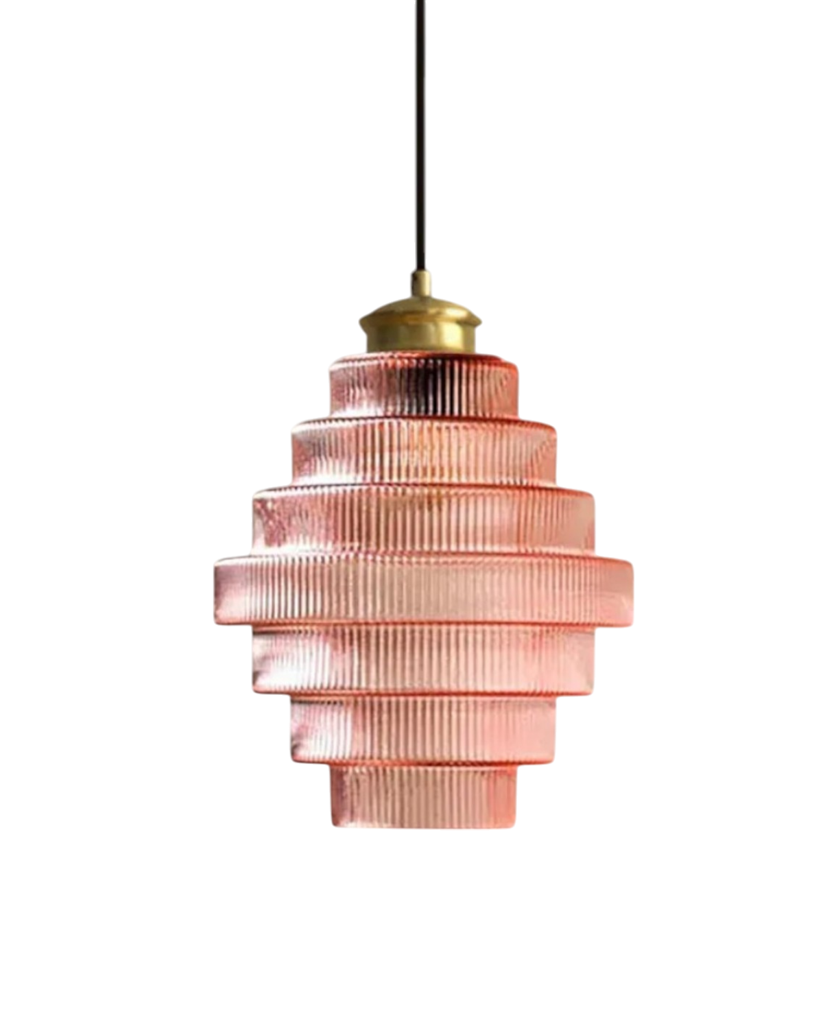 Moderne trapsgewijze glazen hanglamp met gouden detail voor eetkamer en woonkamer – luxe design verlichting