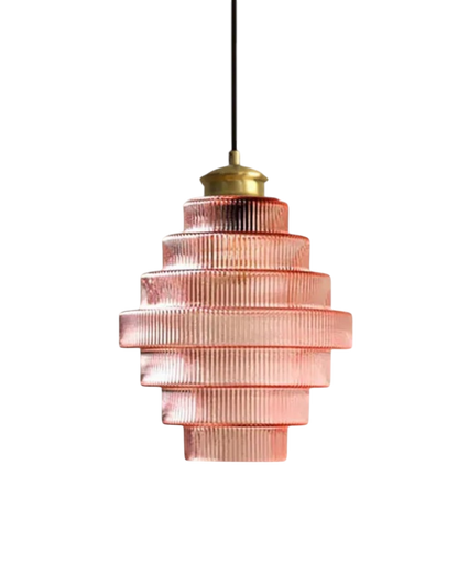 Moderne trapsgewijze glazen hanglamp met gouden detail voor eetkamer en woonkamer – luxe design verlichting
