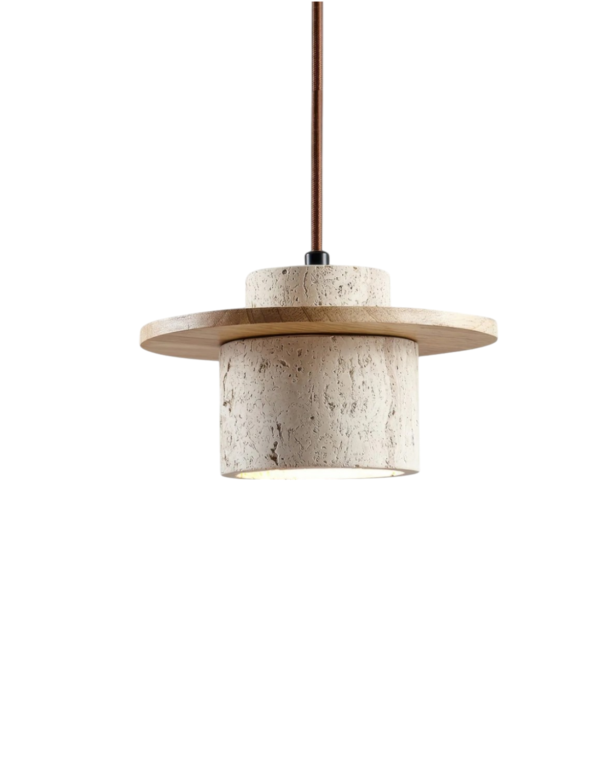 Hanglamp natuursteen travertijn met walnoot accent modern design