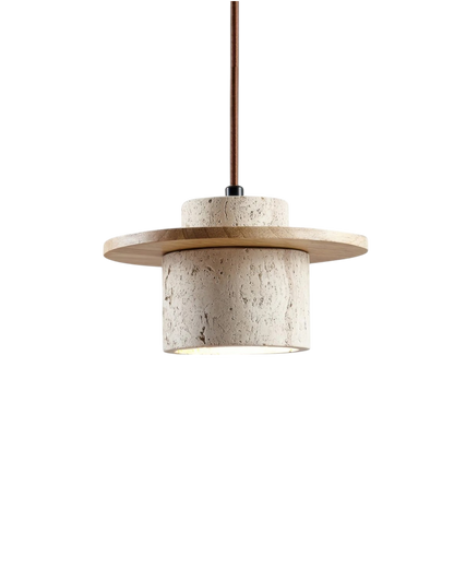 Hanglamp natuursteen travertijn met walnoot accent modern design