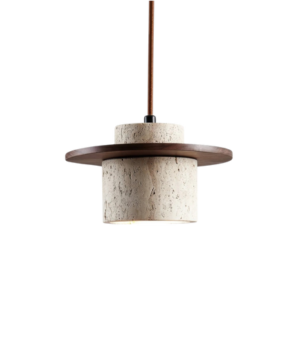 Hanglamp natuursteen travertijn met walnoot accent modern design