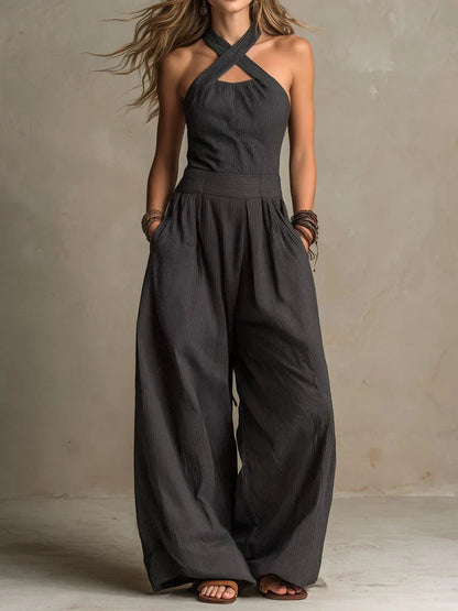 Dames Jumpsuit Elegante Pasvorm Gekruiste Halslijn