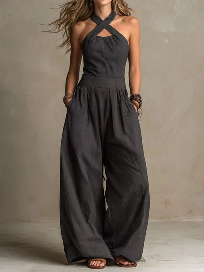 Dames Jumpsuit Elegante Pasvorm Gekruiste Halslijn