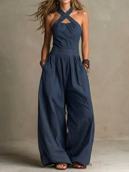 Dames Jumpsuit Elegante Pasvorm Gekruiste Halslijn