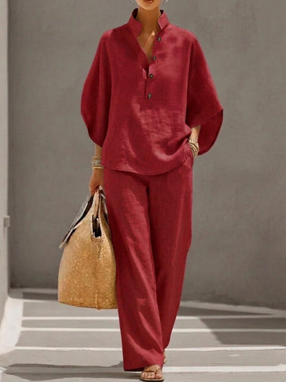 Dames Tweedelige Set Tweed Vleermuismouw Wijde Broek