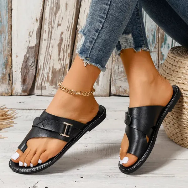 Leren Damesslippers met Verstelbare Bandjes Anatomisch Voetbed Comfortabele Zomerschoenen Slippers Dames