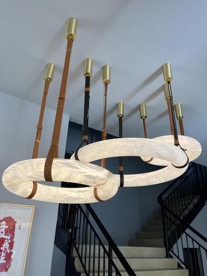 Hanglamp Alabaster Ring LED Donkerbruin Bruin Goud Woonkamer Eetkamer 3000K 4000K 6000K Ø30 Ø120cm Natuursteen Pendellamp