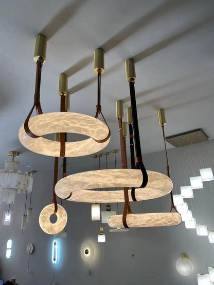 Hanglamp Alabaster Ring LED Donkerbruin Bruin Goud Woonkamer Eetkamer 3000K 4000K 6000K Ø30 Ø120cm Natuursteen Pendellamp