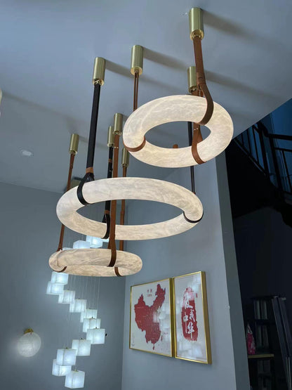 Hanglamp Alabaster Ring LED Donkerbruin Bruin Goud Woonkamer Eetkamer 3000K 4000K 6000K Ø30 Ø120cm Natuursteen Pendellamp