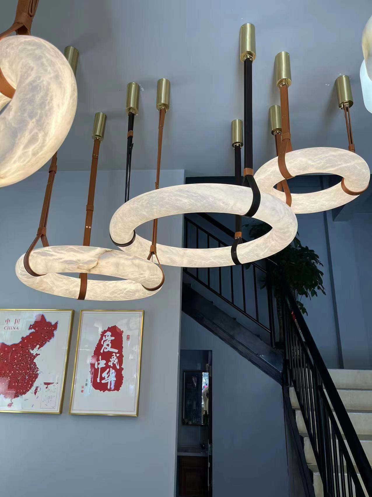 Hanglamp Alabaster Ring LED Donkerbruin Bruin Goud Woonkamer Eetkamer 3000K 4000K 6000K Ø30 Ø120cm Natuursteen Pendellamp