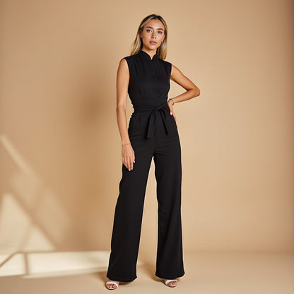 Mouwloze Jumpsuit met Hoge Kraag en Ceintuur voor Vrouw