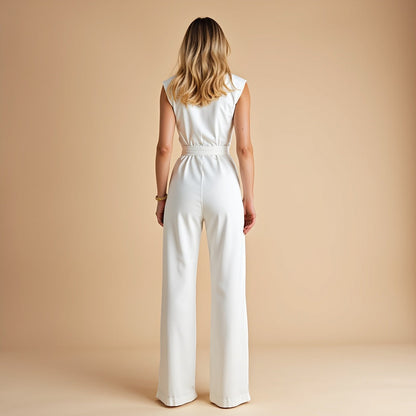 Mouwloze Jumpsuit met Hoge Kraag en Ceintuur voor Vrouw