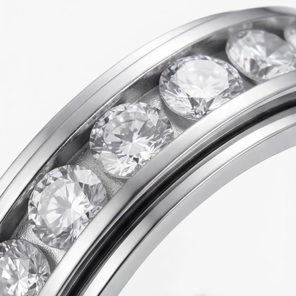 Draaibare Spinner Ring met Zirkonia Steentjes – Titanium Staal – Rustgevend Fidget Sieraad voor Vrouwen en Mannen